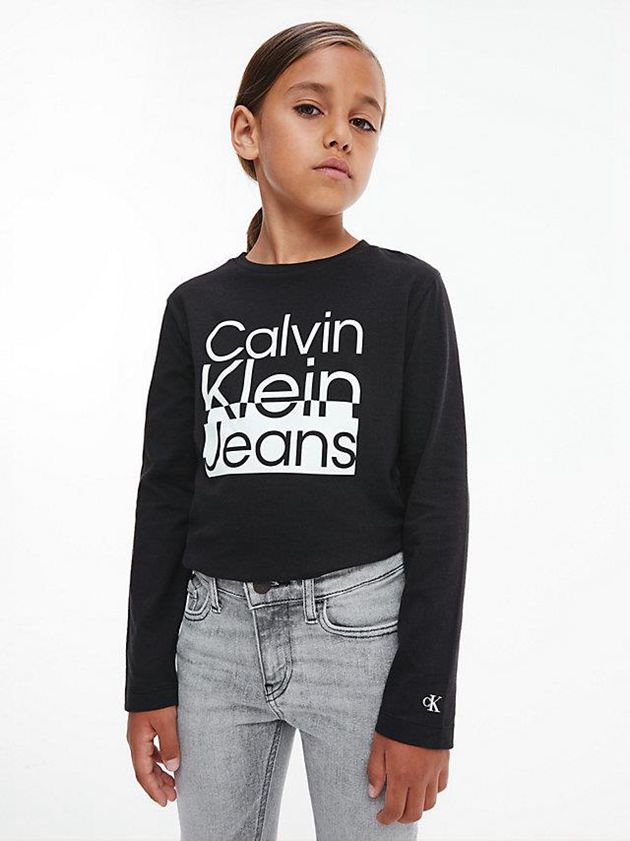 Calvin Klein USA Long Sleeve Logo Boys T-Shirt Black 8160475-DY